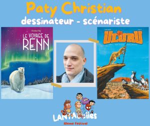 Affiche annonçant la présence du dessinateur Paty au festival de bande dessinée Lantabulles à Lanta (Haute-Garonne)