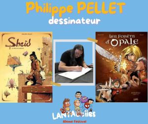 Affiche annonçant la présence du dessinateur Pellet au festival de bande dessinée Lantabulles à Lanta (Haute-Garonne)