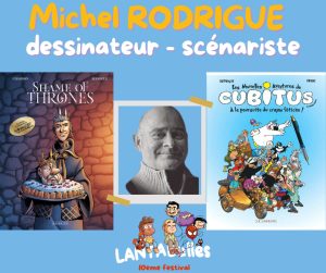 Affiche annonçant la présence du dessinateur Rodrigue au festival de bande dessinée Lantabulles à Lanta (Haute-Garonne)