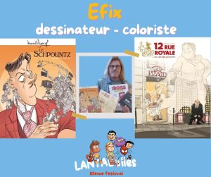 Affiche annonçant la présence du dessinateur Efix au festival de bande dessinée Lantabulles à Lanta (Haute-Garonne)