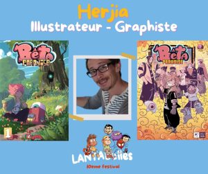 Affiche annonçant la présence du dessinateur Herjia au festival de bande dessinée Lantabulles à Lanta (Haute-Garonne)
