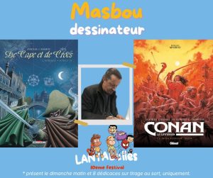 Affiche annonçant la présence du dessinateur Masbou au festival de bande dessinée Lantabulles à Lanta (Haute-Garonne)