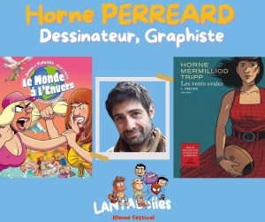 Affiche annonçant la présence du dessinateur Perreard au festival de bande dessinée Lantabulles à Lanta (Haute-Garonne)