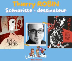 Affiche annonçant la présence du dessinateur Robin au festival de bande dessinée Lantabulles à Lanta (Haute-Garonne)